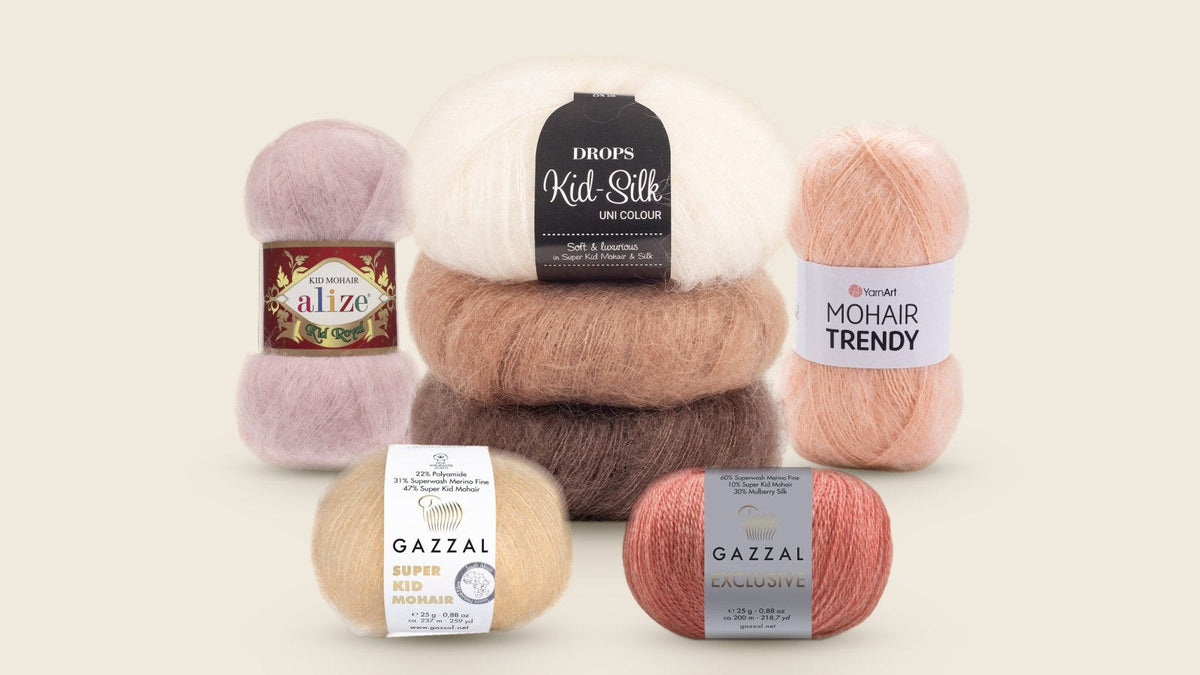 Balls of DROPS Kid-Silk, Gazzal Super Kid Mohair, Alize Kid Royal 50, Gazzal Exclusive and YarnArt Mohair Trendy mohair yarn