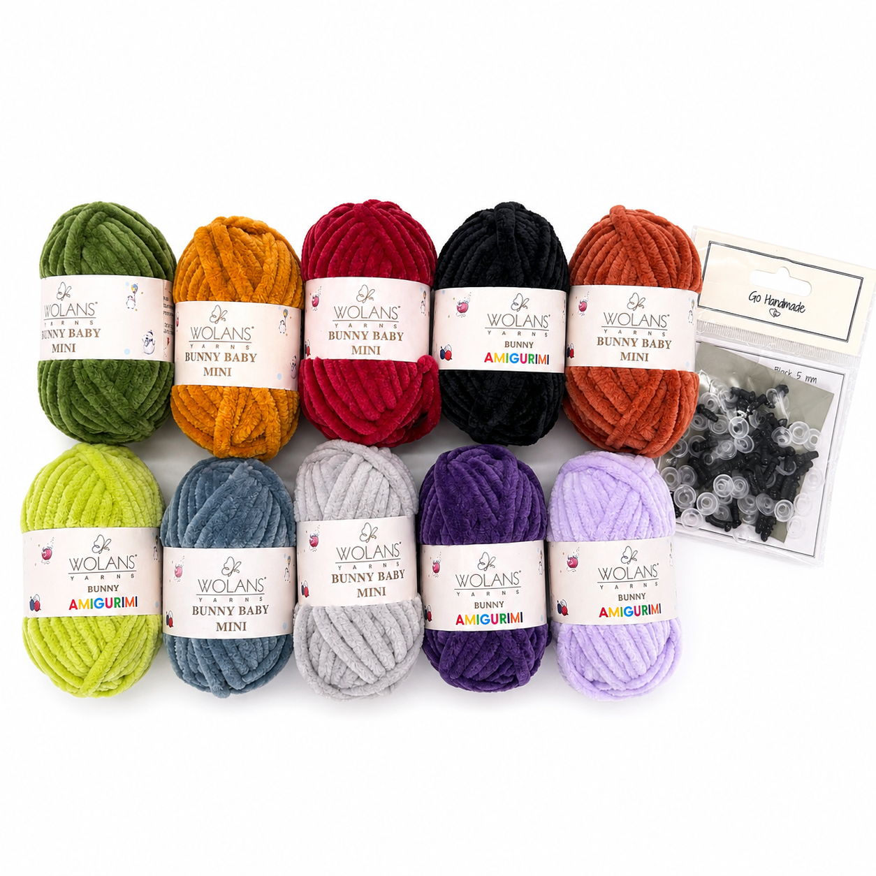 Kit de fils amigurumi tons audacieux — 10 pelotes Bunny Baby Mini + yeux de sécurité