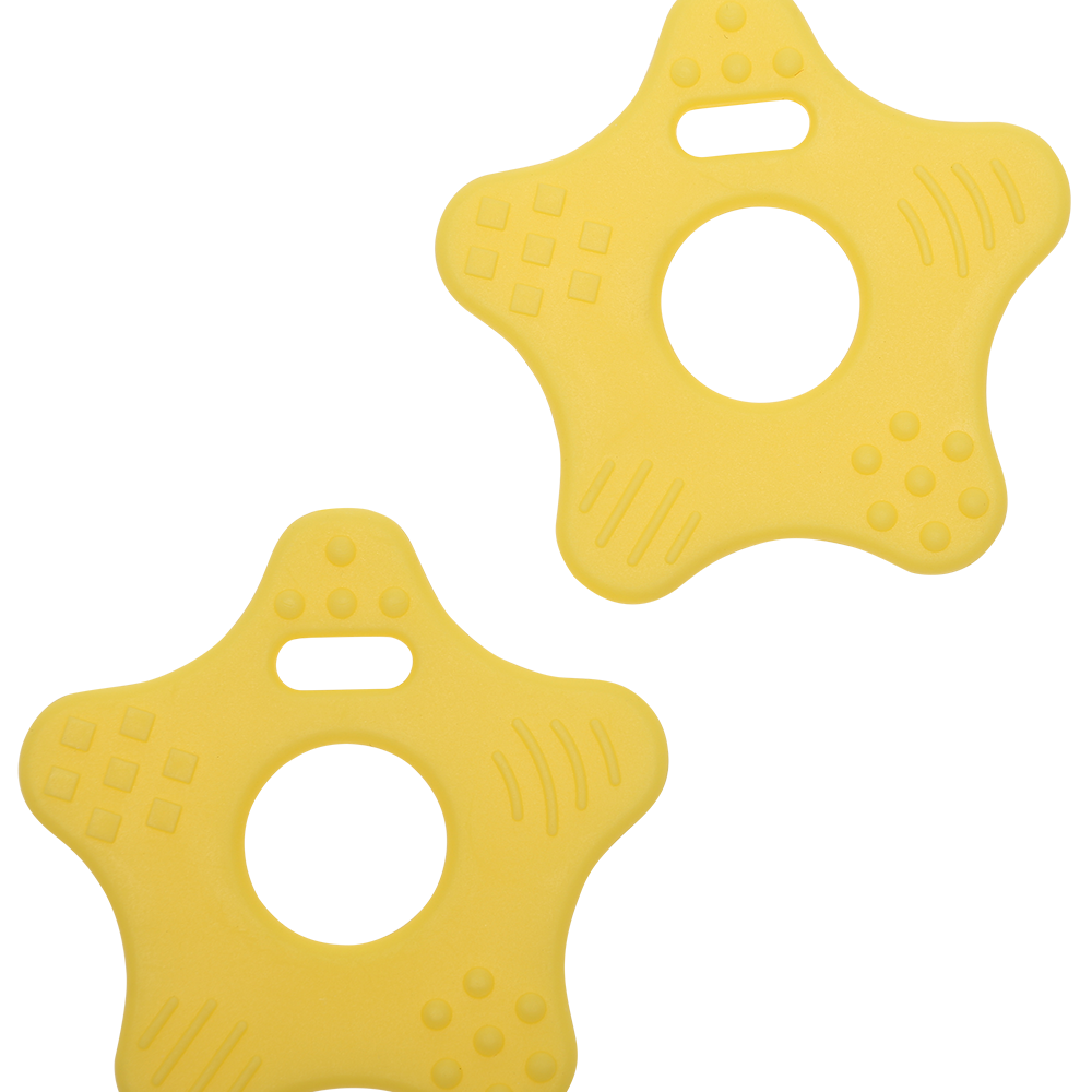 Soft TPE Star Teether (2 pcs) – for Baby Sensory Toys & Rattles Yellow