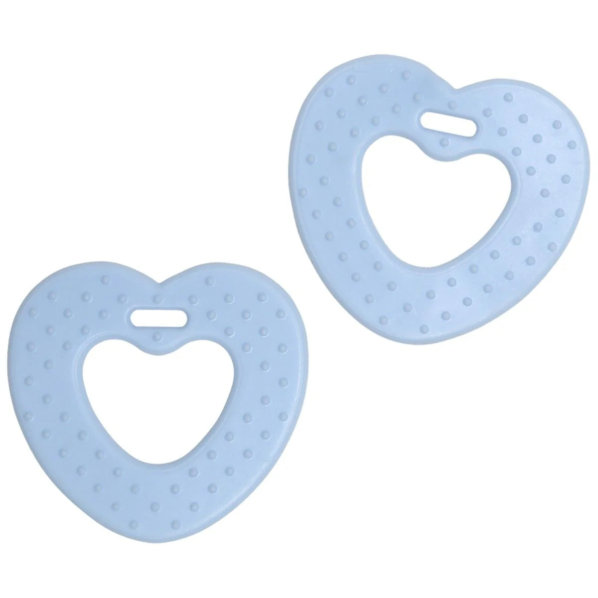 Soft TPE Heart Teether (2 pcs) – for Baby Sensory Toys & Rattles Soft Blue