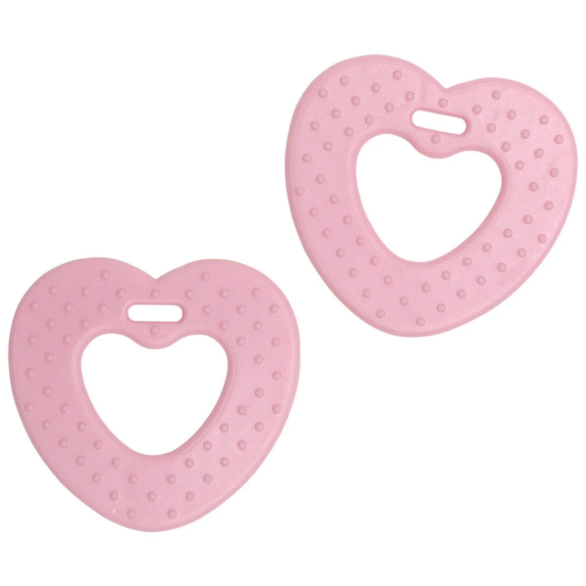 Soft TPE Heart Teether (2 pcs) – for Baby Sensory Toys & Rattles Old Rose