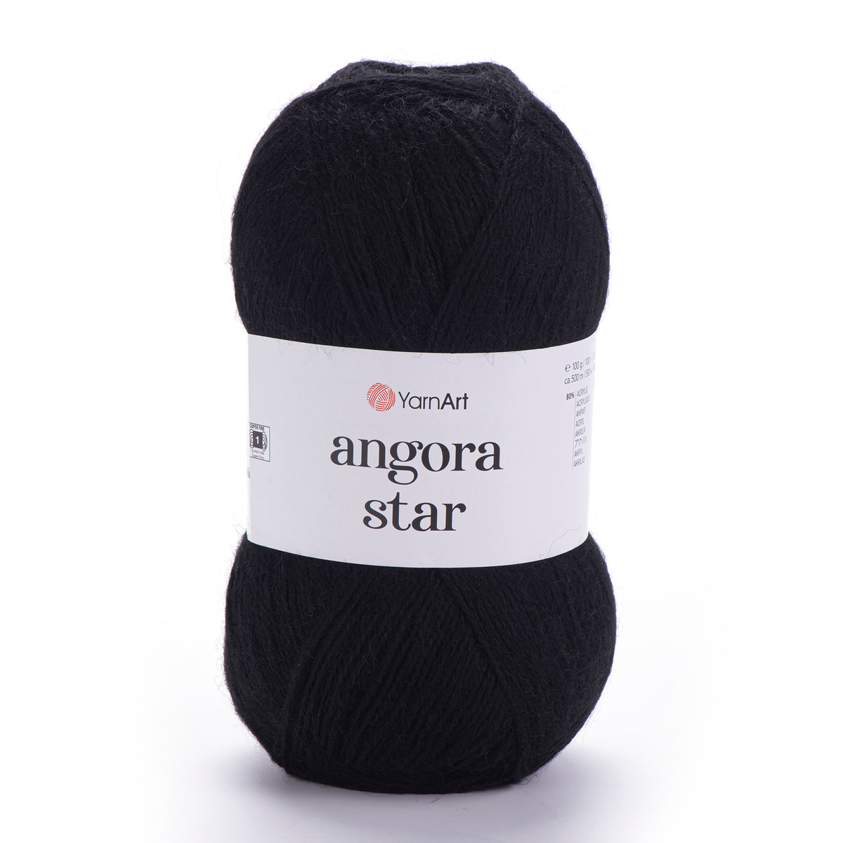 YarnArt Angora Star 585 Juoda – pūkuoti akrilo siūlai su vilna