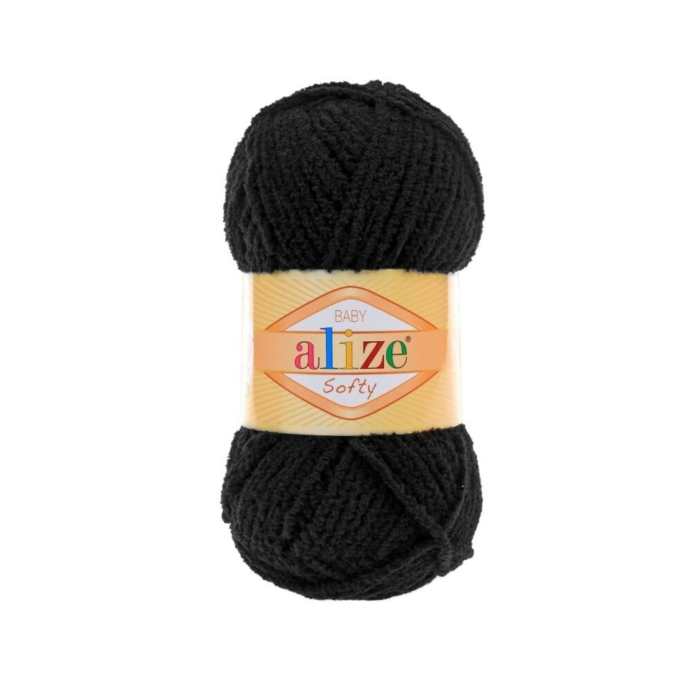 Alize Softy Baby 1060 Melna – plīša dzija mazuļiem