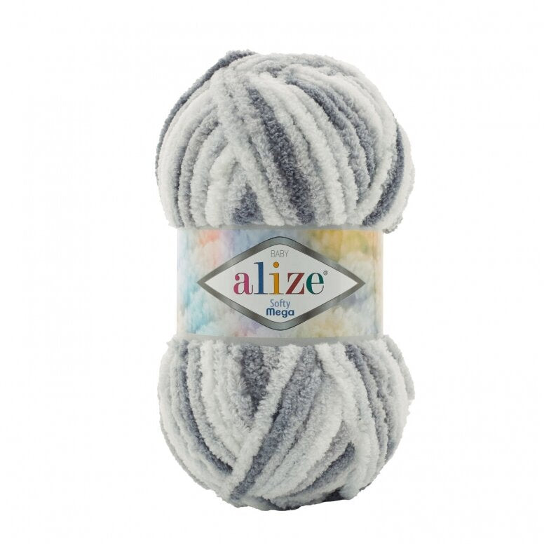 Alize Softy Mega 5925 Pelēka (ombre) – bieza pūkaina dzija