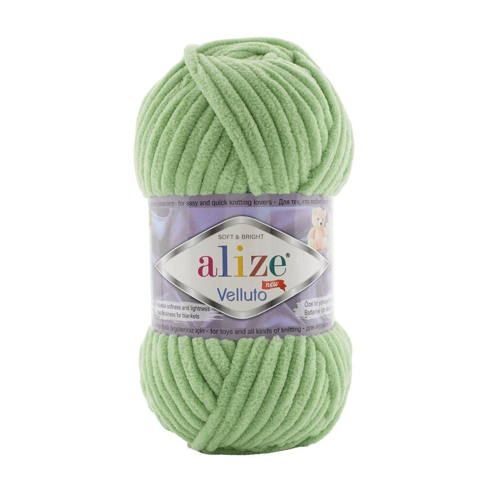 Alize Velluto 103 Žolės žalia – stori pliušiniai siūlai