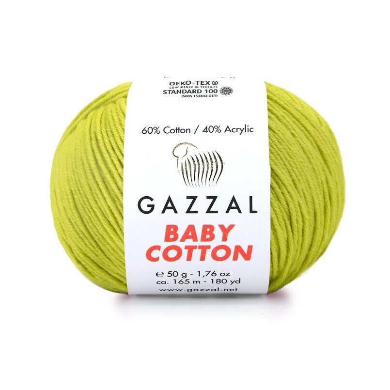 Gazzal Baby Cotton 3457 Laimiroheline – puuvilla-akrüülist beebilõng