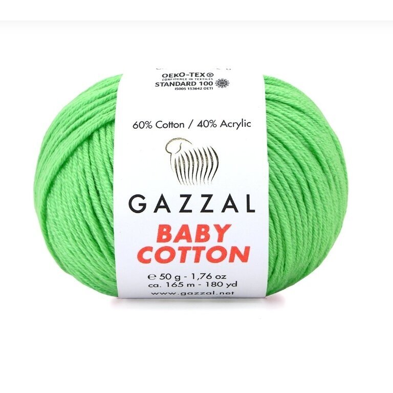 Gazzal Baby Cotton 3466 Heleroheline – puuvilla-akrüülist beebilõng