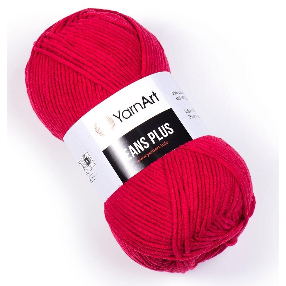 YarnArt Jeans Plus 51 Красный – толстая пряжа из хлопка с акрилом