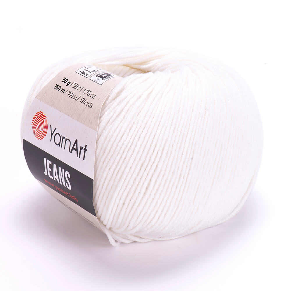 YarnArt Jeans 01 Pienbalta – kokvilnas un akrila dzija