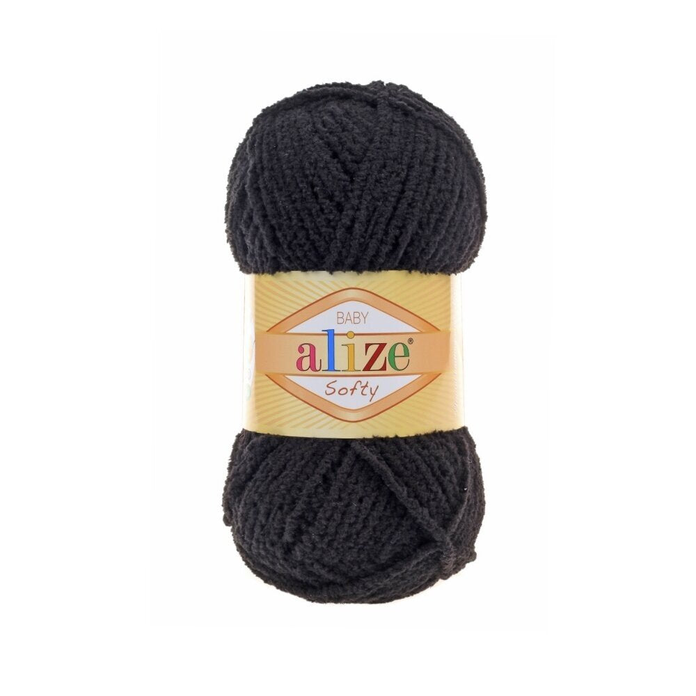 Alize Softy Baby 60 Melna – plīša dzija mazuļiem