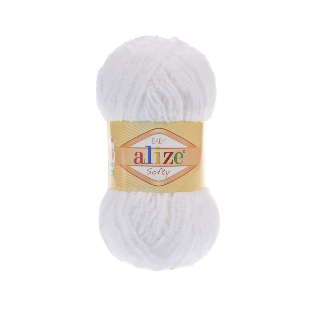 Alize Softy Baby 55 Balta – plīša dzija mazuļiem