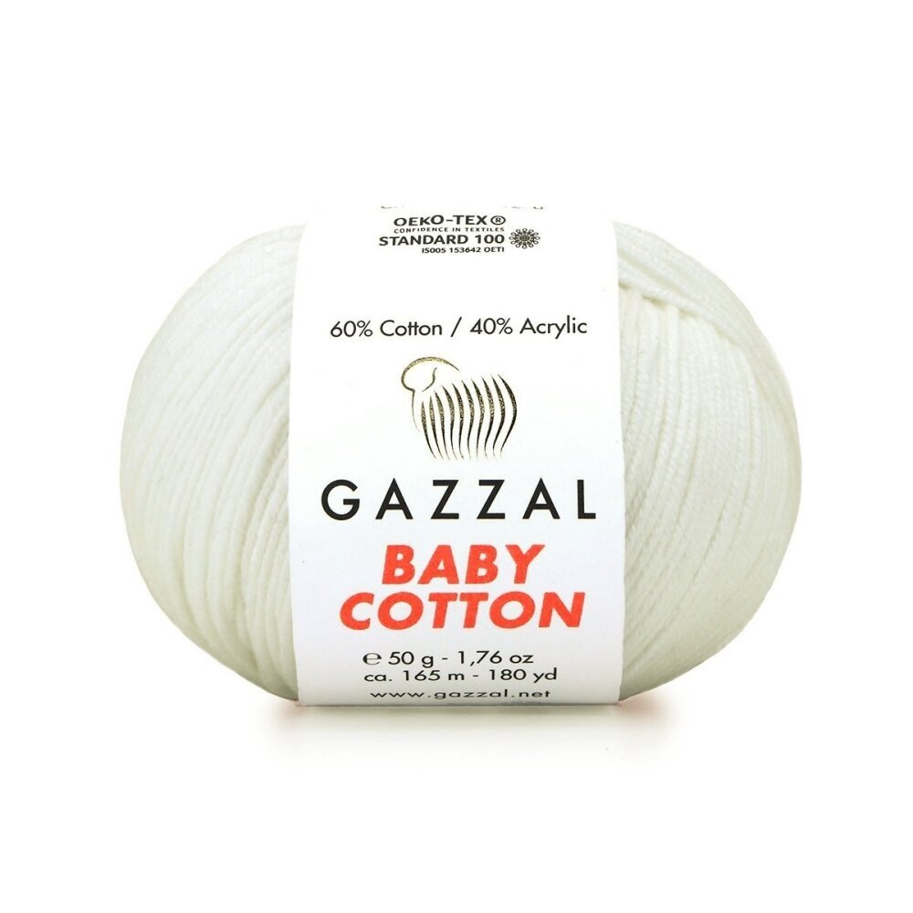 Gazzal Baby Cotton 3410 Murtvalge – puuvilla-akrüülist beebilõng